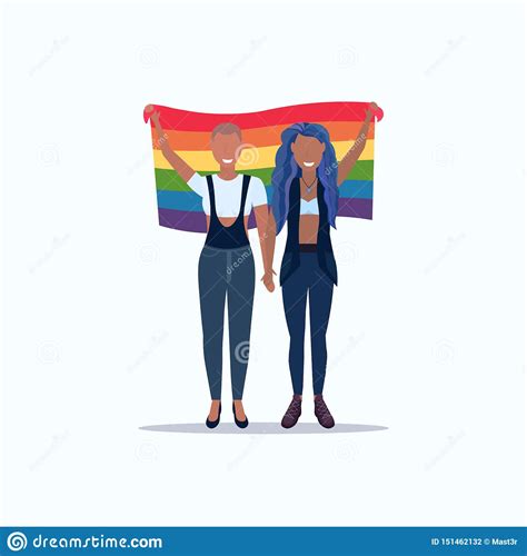 Women Couple Holding Rainbow Flag Love Parade Lgbt Pride Festival