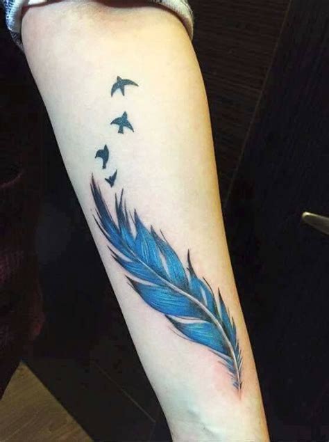 Cute Colored Feather Tattoo Design For Girls Feather
