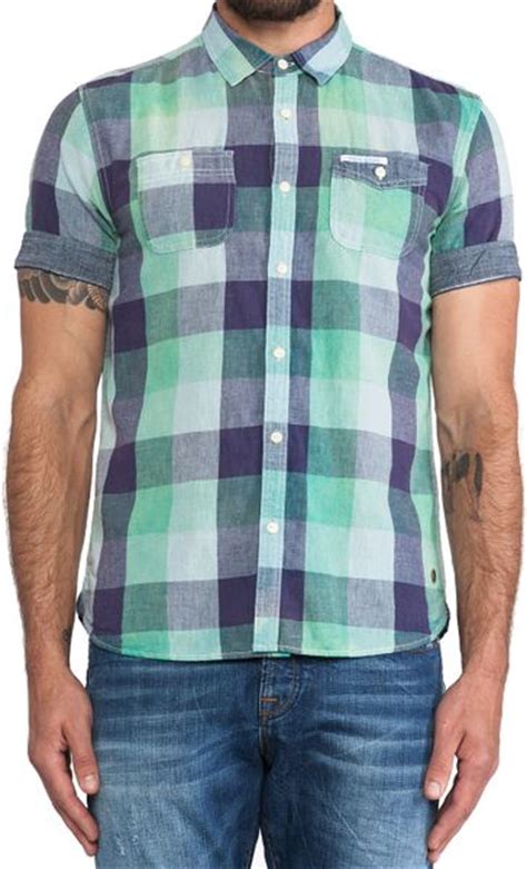 Scotch And Soda Block Check Shirt In Blue For Men Green And Indigo Lyst
