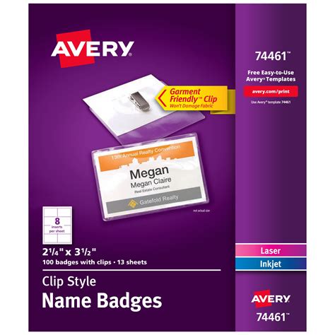 Avery Customizable Name Badge Clips 225 X 35 White 100 Printable