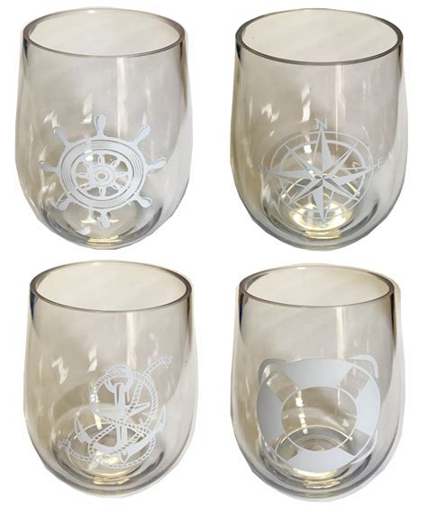 Set Of 4 Stemless Boat Wine Glasses Nautical Themed Plastic 16oz Pool Wine Ebay