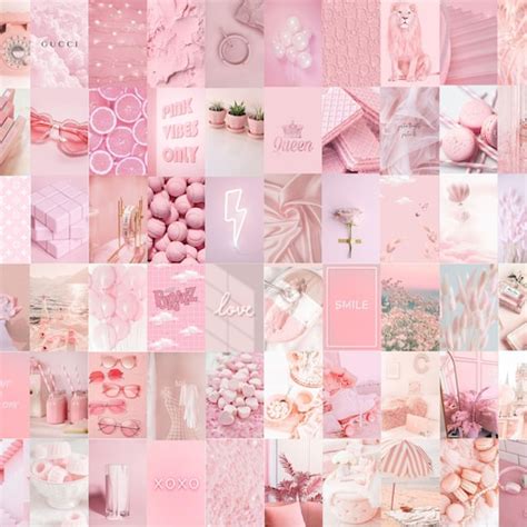 Photo Wall Collage Kit Blush Light Pink Aesthetic 3 Set Of Etsy