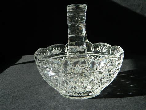 Pressed Glass Crystal Bowlbasket With Handle Clear Glass Diamond