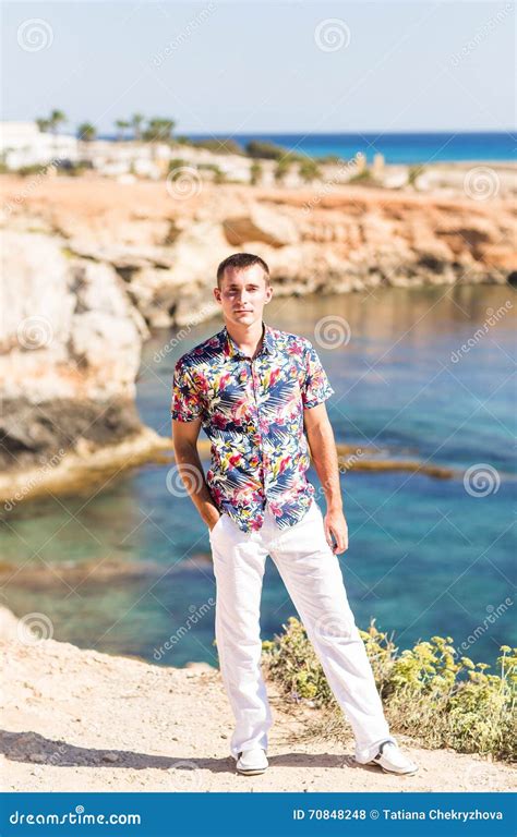 Handsome Man Standing On The Beach Stock Photo Image Of Looking