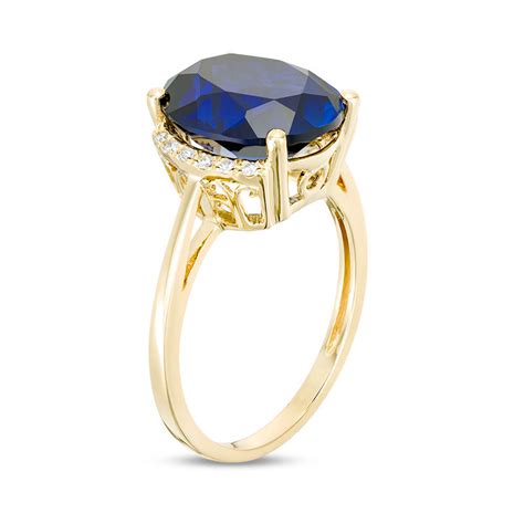 Oval Lab Created Blue Sapphire And 120 Ct Tw Diamond Collared Ring
