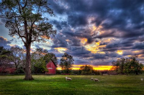 Sunset On The Farm Beautiful Landscapes Landscape Scenery Pictures