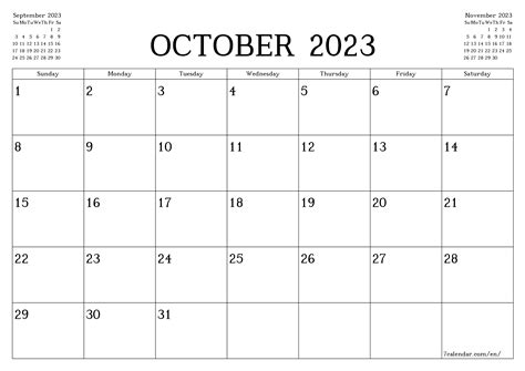 October 2023 Calendar Monthly Printable Get Calendar 2023 Update