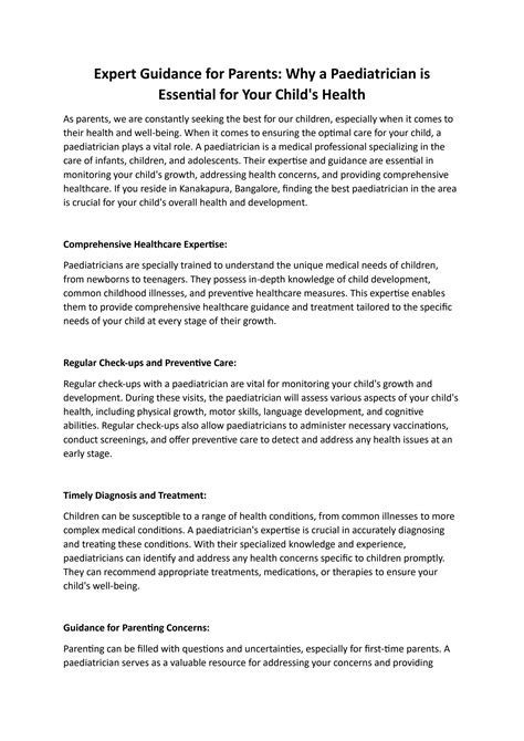 Expert Guidance for Parents: Why a Paediatrician is Essential for Your