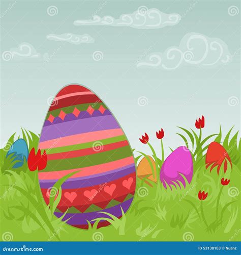 Painted Easter Eggs On A Meadow Stock Vector Illustration Of