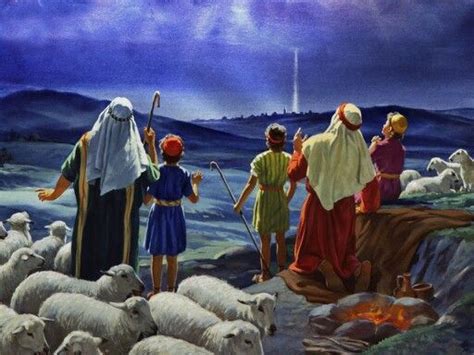 Shepherds Watching Their Flock Nativity Painting Christmas Angels
