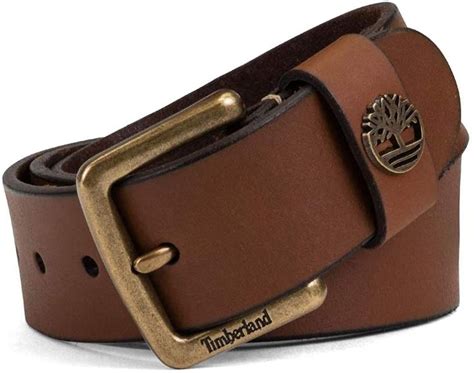 Timberland Mens Genuine Leather Belt 38mm Metal Tree Logo Brown 32