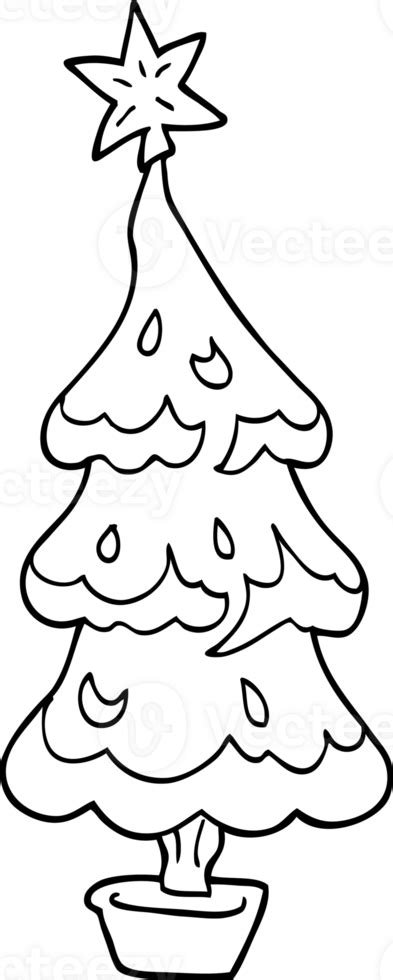 Line Drawing Cartoon Snowy Christmas Tree 36483922 Png