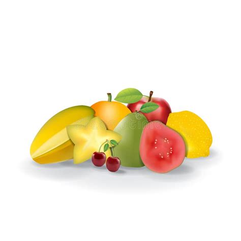 Realistic Natural Fresh Fruits On White Summer Isolated Vector