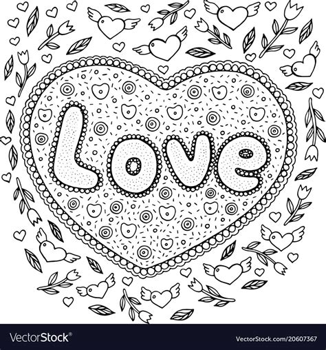 Coloring Page For Adults With Mandala And Love Vector Image