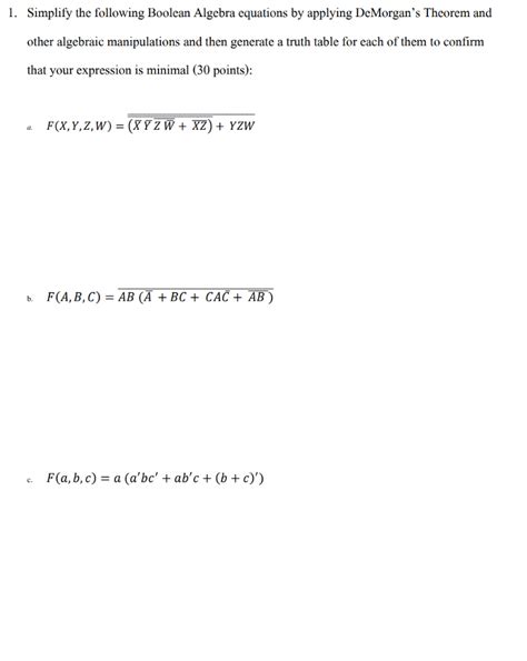 Solved 1 Simplify The Following Boolean Algebra Equation
