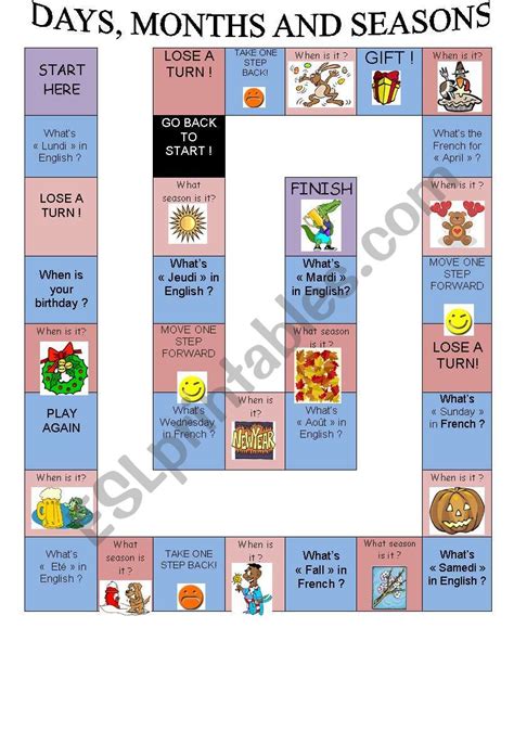 Boardgame On Days Months And Seasons Esl Worksheet By Froggie