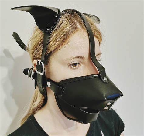 Leather Dog Mask Puppy Bondage Bdsmfetish Hood Ball Gag Plus Etsy