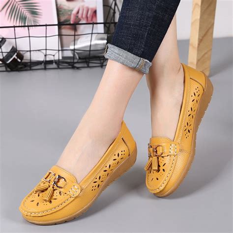 Women Flats Summer Women Genuine Leather Shoes With Low Heels Slip