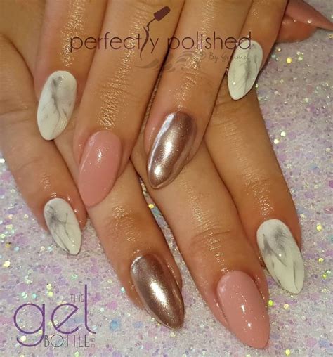 Marble And Rose Gold Chrome Nail Design Colours Used The Gel Bottle