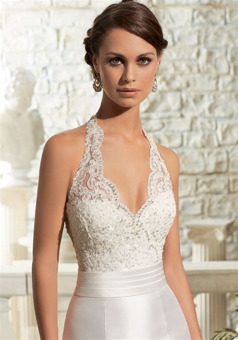 Browse beautiful lace wedding dresses and find the perfect gown to suit your bridal style. Satin with Crystal Beading on Lace Wedding Dress | Morilee