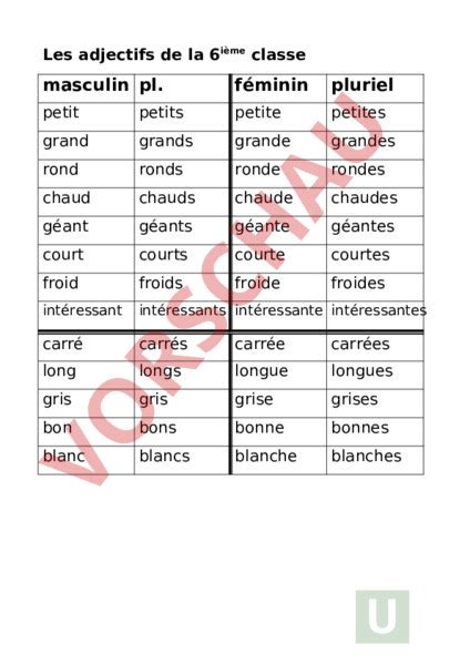 Arbeitsblatt Adjektive Französisch Grammatik