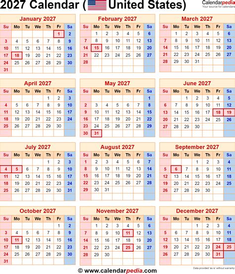 2027 Year Calendar
