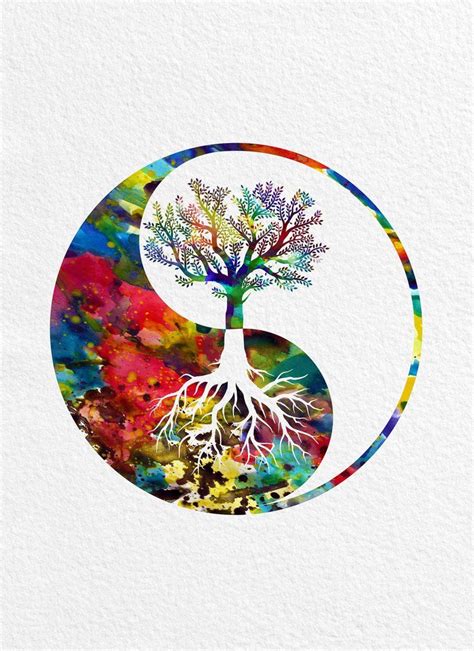 Yin Yang Tree Watercolor Print The Tree Of Life Poster Yin Yang Art