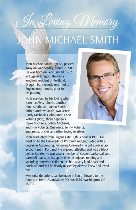Funeral Obituary Flyer Template In Adobe Photoshop Microsoft Word