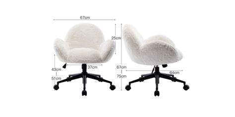 Faux fur desk chair for home office, modern makeup vanity chair for girls, height adjustable task chair with wheels & armrests, guest chair fitted with tilt function for living room/bed room, pink. Frida Fur Office Chair in White
