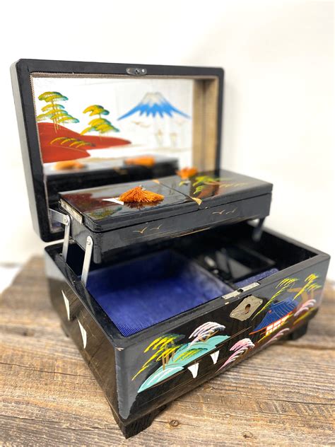 Vintage Lacquer Jewelry Box Japanese Musical Jewelry Storage Etsy