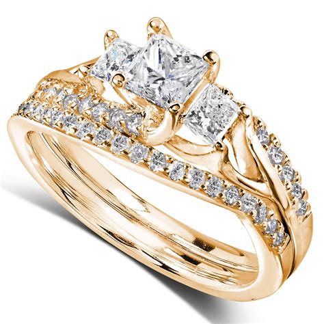 Diamond Me Princess Cut Diamond Bridal Set Ring Carat Ct Tw In K Yellow Gold