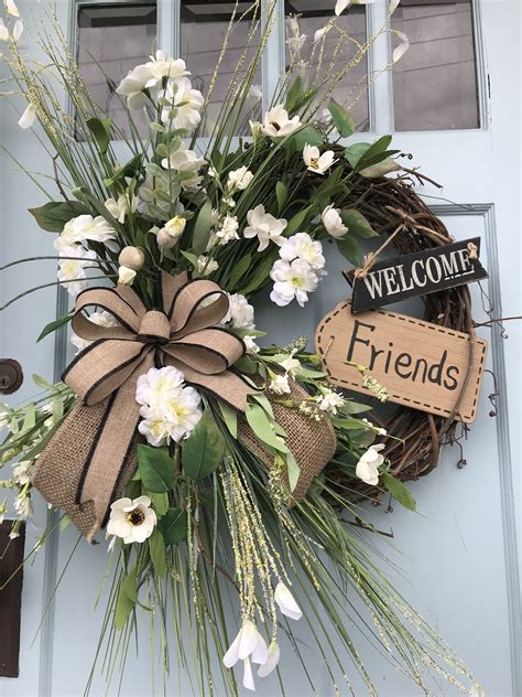 Beautifully Elegant Ivory Floral Grapevine Wreath For Door Wreaths