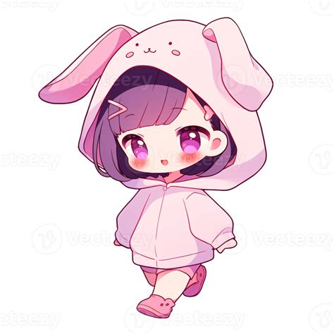 Cute Chibi Girl Wearing A Bunny Hoodie Ai Generative 33494442 Png