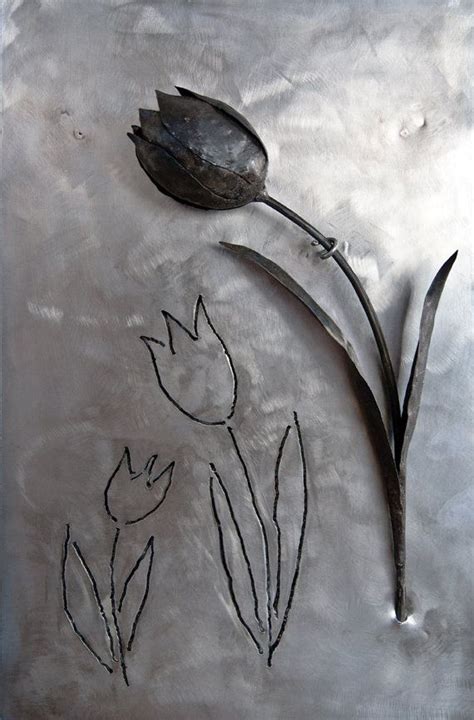 Black Tulip Wrought Iron Over Inox Metal Flower Made By Etsy Metal