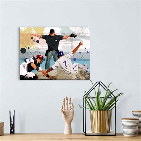 Baseball Player Safe At Home Plate Wall Art Canvas Prints Framed