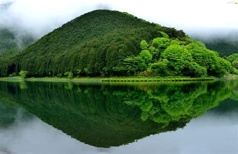 Reflection Japan Mountains Green Lake For Phone Wallpapers 3000x1951