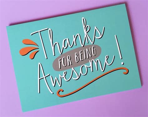 Thanks For Being Awesome Thank You And Gratitude Greeting Card Etsy