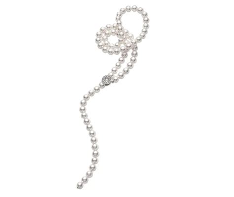Akoya Cultured Pearl 18k White Gold Strand Lariat Necklace Kennedy