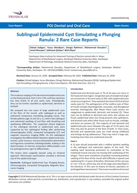 Pdf Sublingual Epidermoid Cyst Simulating A Plunging Ranula 2 Rare