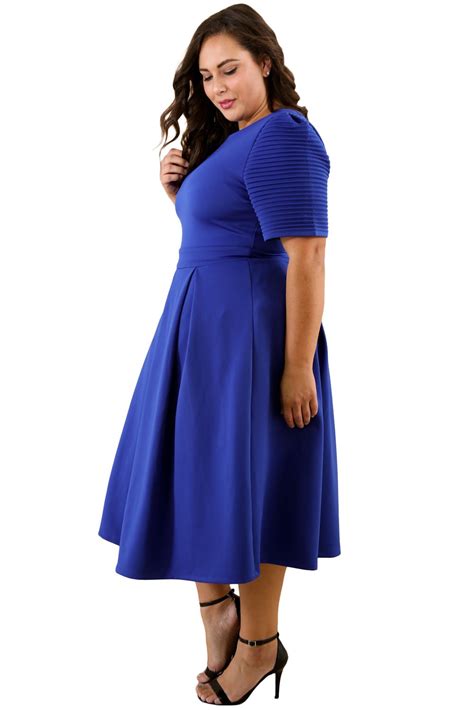 Blue Plus Size Pleat Flare Dress Blue Plus Size Dresses Dress Plus