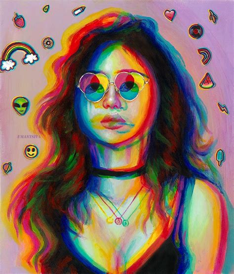 Psychedelic Female Portrait 3d Stereo Effect Painting Etsy
