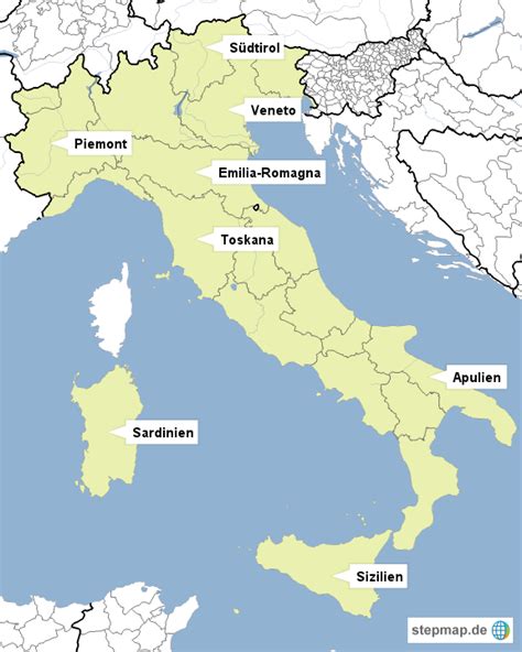 Entdecken sie italiens provinzen, städte, geschichte, geografie und kultur mit unseren lehrkarten. StepMap - Wein_Regionen_Italien - Landkarte für Italien