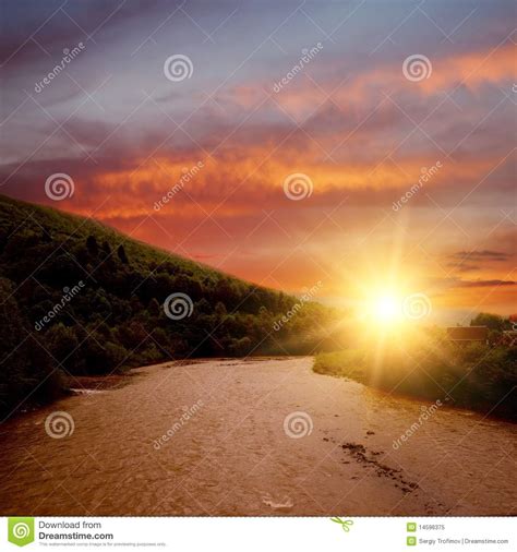 Sunset On Mountain River Stock Image Image Of Valley 14596375