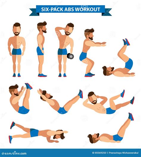Six Pack Abs Workout For Men Stock Vector Illustration Of Strength Abdominal 85569250