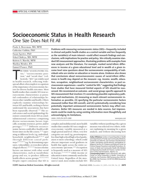 Socioeconomic Status In Health Research One Size Does Not Fit All