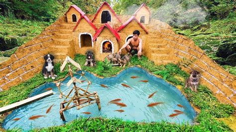 This is full video of building heaven underground dog house and red fish pond with water falling from dog head sculpture on water. Build Underground House For Rescue Abandoned Puppies And Fish Pond - YouTube