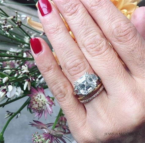 Jessica Mccormack Asscher Diamond Engagement Ring Stacked With The Plain Yellow Asscher