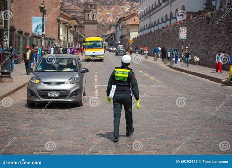Traffic Police Woman In The Streets Of Cusco Peru Editorial