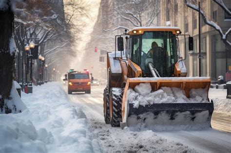 Premium Ai Image Snowplow Clearing The Street Of Snow
