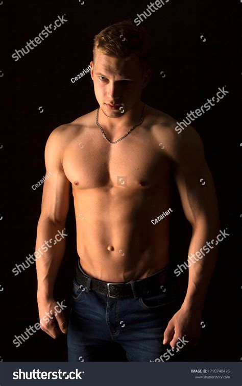 Topless Muscular Fitnes Model Man Looking Stock Photo 1710740476